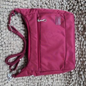 Maroon Pacsafe RFID Travel Shoulder Bag